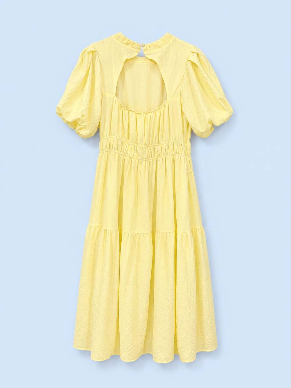 THML Women's Yellow Puff Sleeve Tiered Midi Dress Size M - Picture 3 of 4